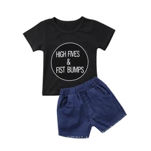 Дети для маленьких мальчиков футболки джинсовые штаны комплект одежды из 2 предметов От 0 до 3 лет