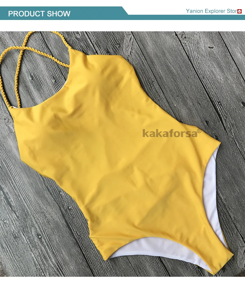 Kakaforsa сексуальный желтый с открытой спиной цельный купальник женский Мягкий купальный костюм бандажный однотонный бикини купальный костюм Монокини одежда для плавания