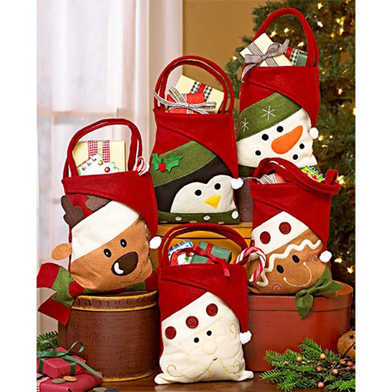 2018 22*15 см с изображением животных из мультфильмов Рождество Санта-снеговик Лось медведь подарок сумку Рождественский мешок конфет