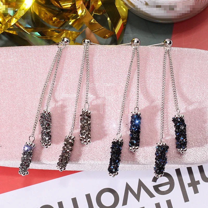 

FYUAN Fashion Long Tassel Crystal Earrings Druzy Cylinder Pendant Drop Dangle Earrings for Women Wedding Party Jewelry