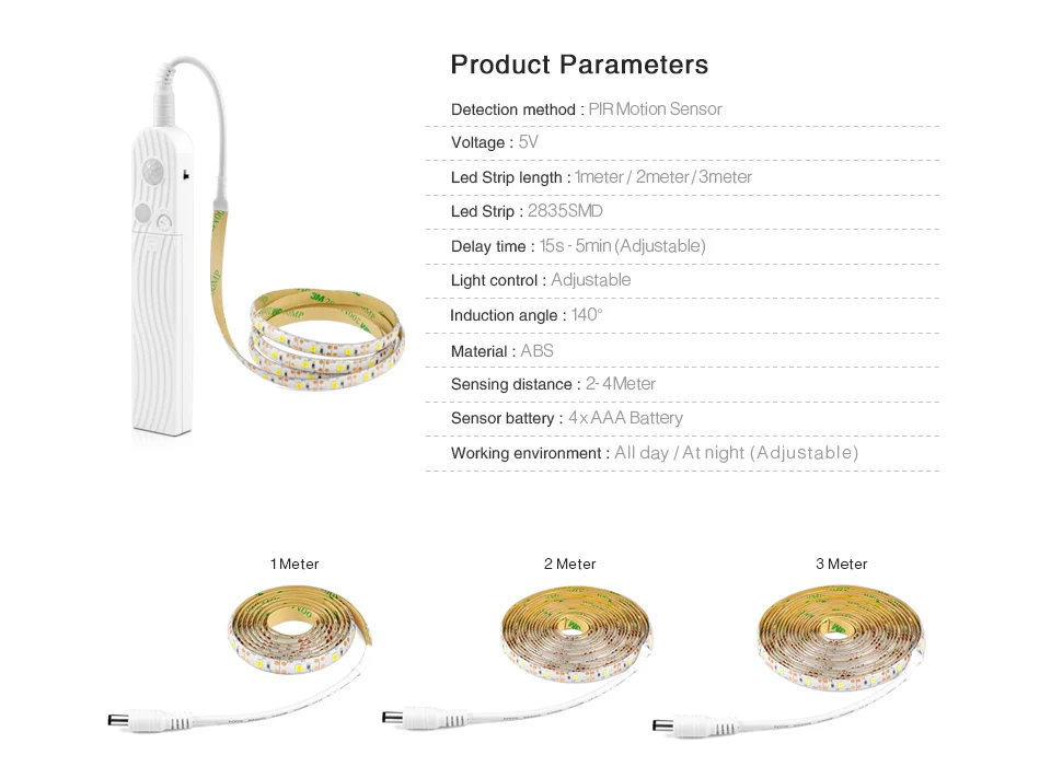 5 В, 1 м, 2 м, 3 м, датчик движения, питание от USB, Светодиодная лента, светильник s tv, подсветка, лента, индукционный шкаф, Ночной светильник, лестница, кухонные зеркальные лампы