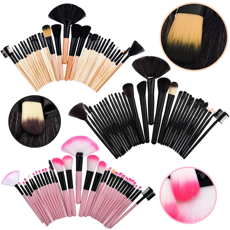 

32 Pcs/Set Professional Cosmetic Soft Eyebrow Shadow Eyeliner Lip Powder Foundation Fan Tool Makeup Brushes Set Kit
