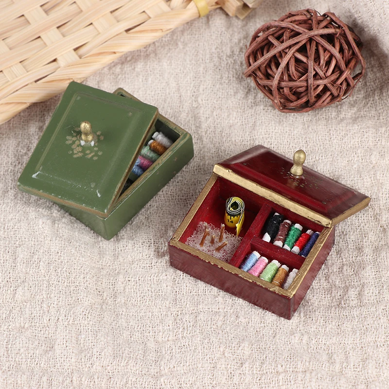 

Vintage Wood 1/12 Scale Miniature Dollhouse Sewing Box Doll House Furniture Decor Accessories Toy Gift