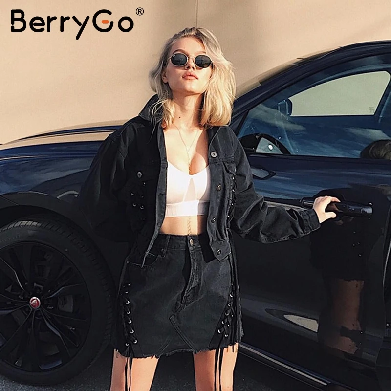 BerryGo, черная джинсовая юбка на шнуровке в стиле панк, сексуальная юбка-карандаш на молнии с бахромой, женская элегантная юбка с высокой талией, женская юбка, лето