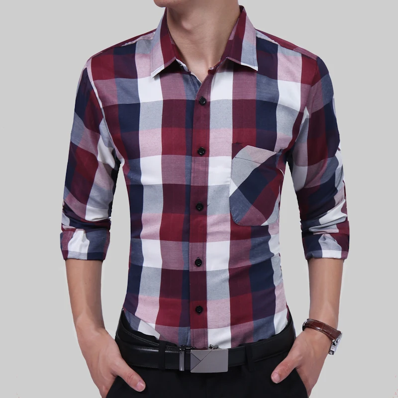 2017 new foreign trade code large men's casual business Plaid Shirtin