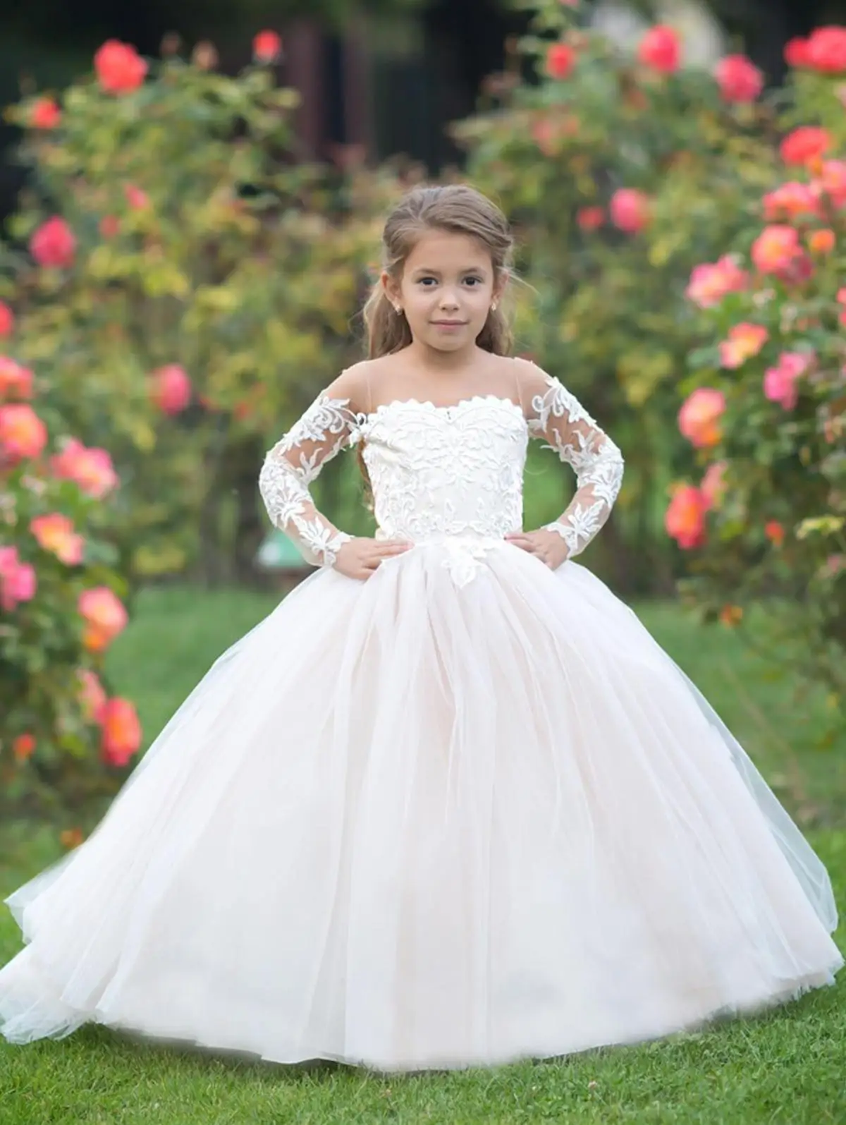 Белый Платье для девочки цвета слоновой кости с цветочным принтом c оголенными плечами свадебное кружевное платье для девочек вечерние