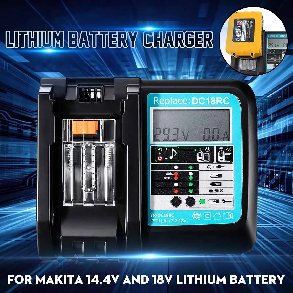 

Car Battery charger power bank Lcd Digital Display For 14.4V to 18V MAK DC 18RC Tool Lithium Battery Charger with USB charging