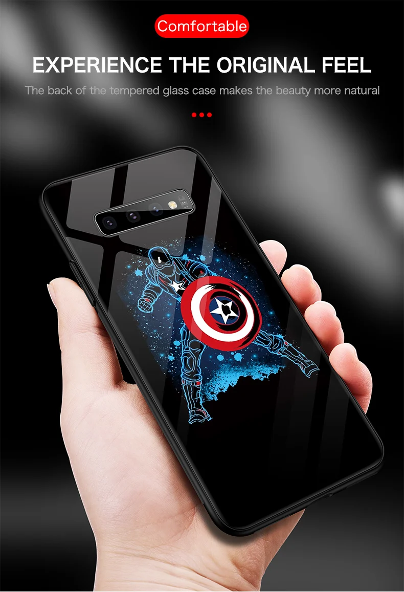 Чехол в виде светящегося стекла Marvel Железный человек для samsung Galaxy S8 S9 S10 e 5G Plus Note 8 9 10 Pro Чехол для телефона с изображением Мстителей Капитана Америки