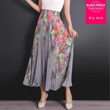 Японская Повседневная шифоновая плиссированная юбка с принтом для женщин, весна, летняя новая модная длинная юбка, эластичная Женская юбка с высокой талией, tl977