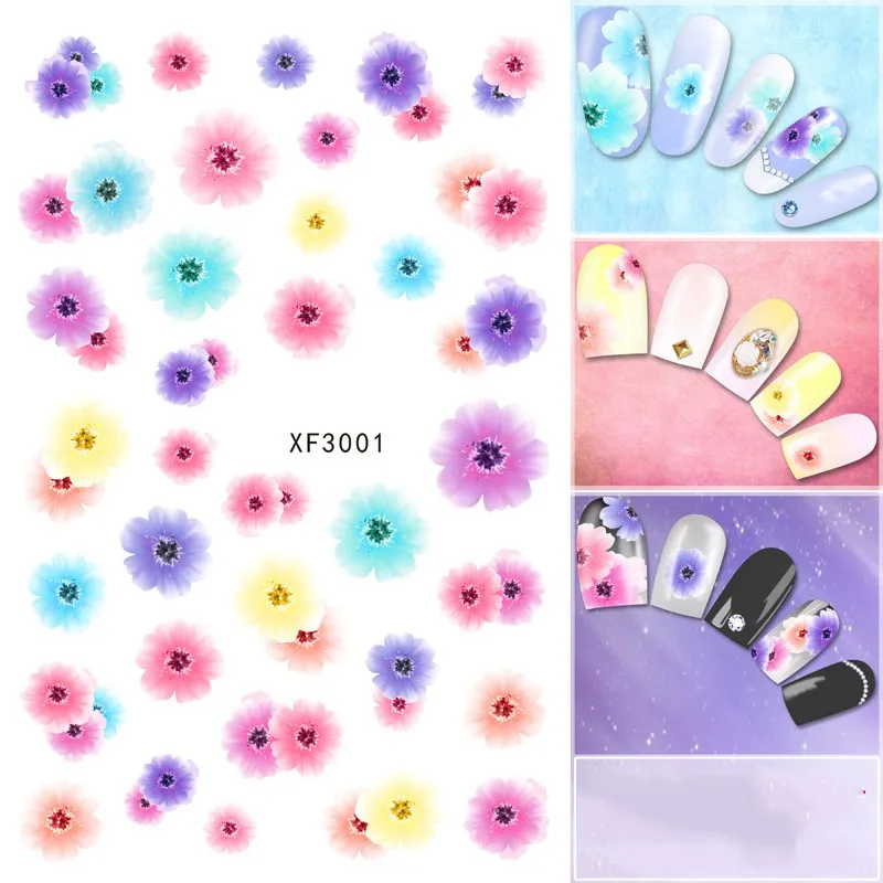 Waterproof Water Transfer Nails Art Sticker Fashion 3d Flower Design
