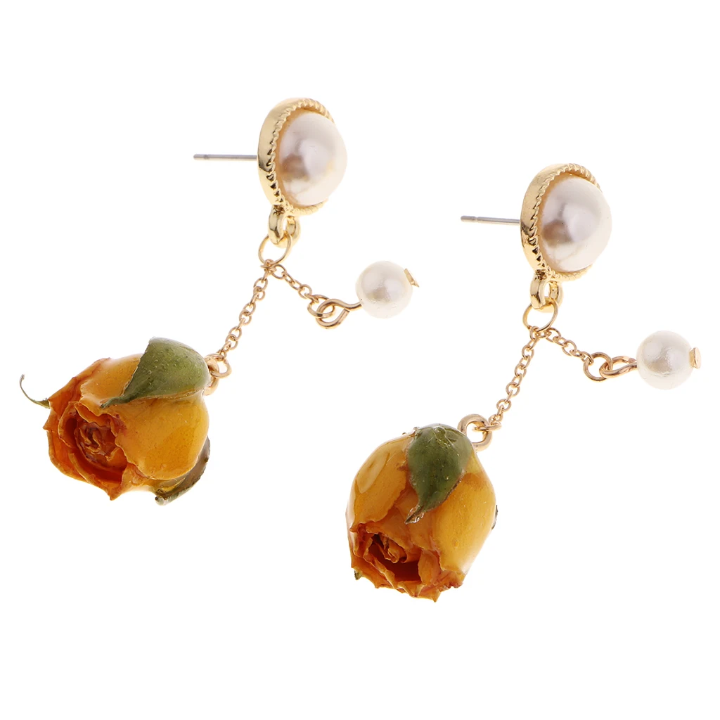 

1 Pair Resin Covered Real Flower Charms Natural Dried Flower Pendants Drop Earrings Stud for Women Fashion