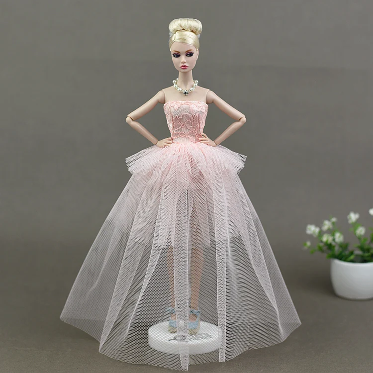 

2018 Long Pink Lace Tube top dress Evening Party Princess Gown Fashion Outfit Clothes For 1/6 Barbie Xinyi Fr Doll for Girl Gift
