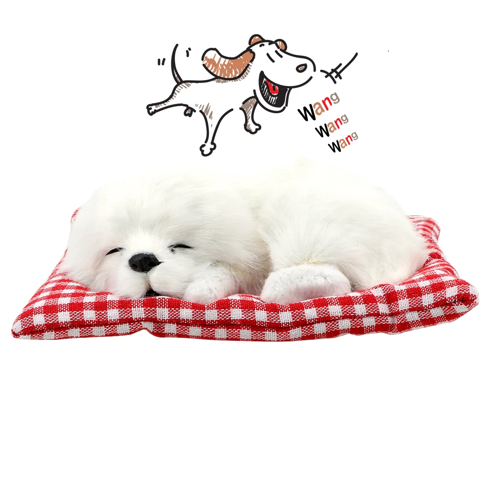 LEEPEE Cute Plush Dogs Dashboard Decoration Simulation Sleeping Dog Toy Car Styling Car Ornament ABS With Sound Auto Accessories