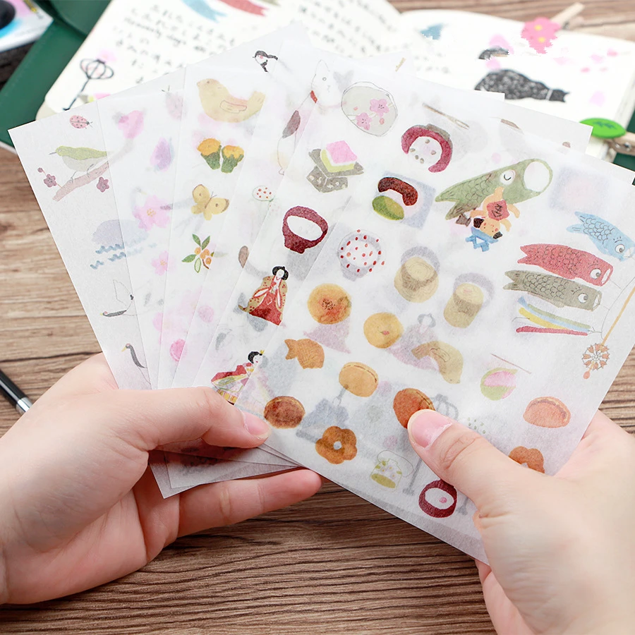6Pcs/Pack Creative Spring Cherry Sakura Decoration Scrapbooking Stickers Transparent DIY Stationery Diary | Канцтовары для офиса и
