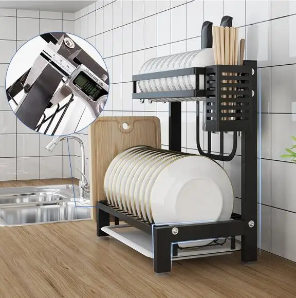 Black kitchen racks dish rack stainless steel drain dish rack to dry dishes chopsticks dishes tray knife holder storage box