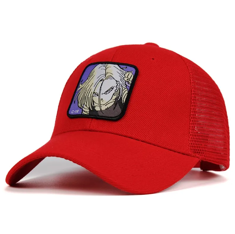 Goku сетчатая Кепка Dragon Ball Z Snapback BULMA хлопковая C-18 Saiyan бейсболка для мужчин и женщин хип-хоп кепка для водителя грузовика летняя Прямая поставка - Цвет: Красный