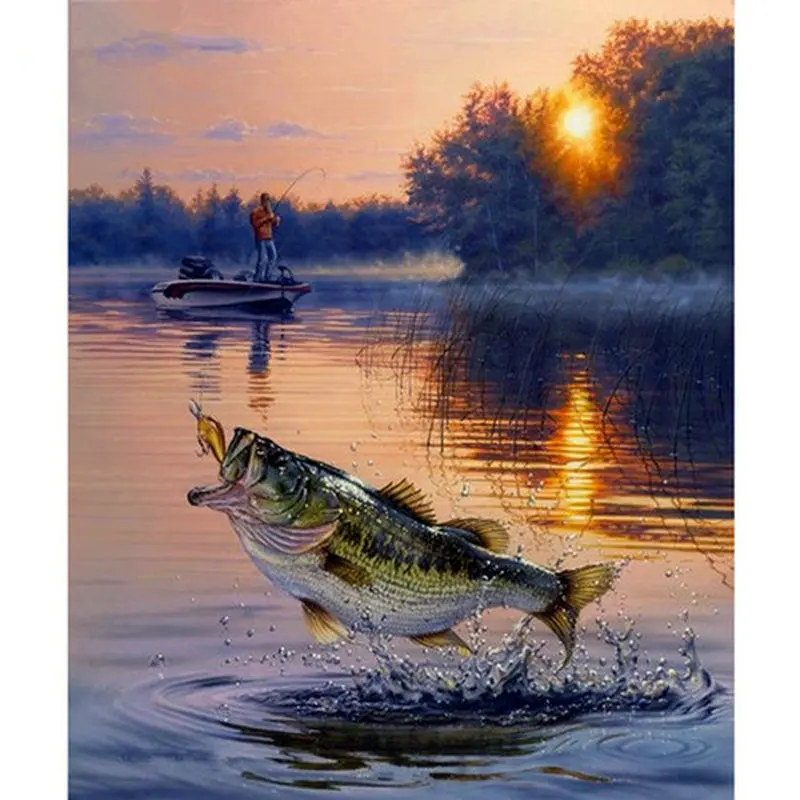 

New Square / Round Fishing Diy Diamond Painting Mosaic Diamond Painting Rhinestone Embroidery Family Decoration Sunset Fishing