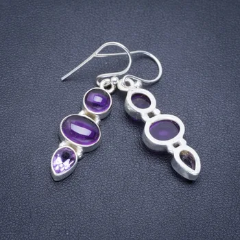 

Natural Amethyst Handmade Unique 925 Sterling Silver Earrings 1.5" A2118