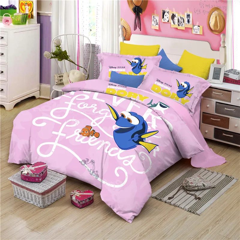

Disney cotton finding dory cartoon bedding set duvet cover bed sheet pillow cases 4pcs blue queen size