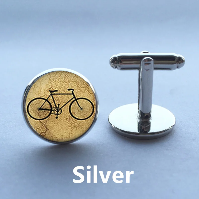 Silver Посеребренный велосипед запонки серебряные мужские cufflinksmens giftsbicycle аксессуары Книги по искусству запонки - Окраска металла: Silver