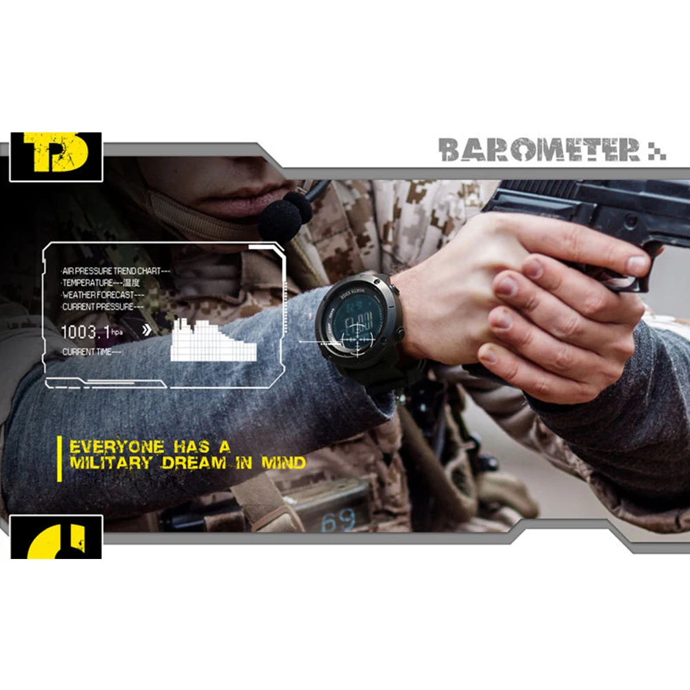 

Waterproof Round Men Multifunctional Button Battery Weather Forecast Black Buckle Outdoor Sports Digital Display For North Edge