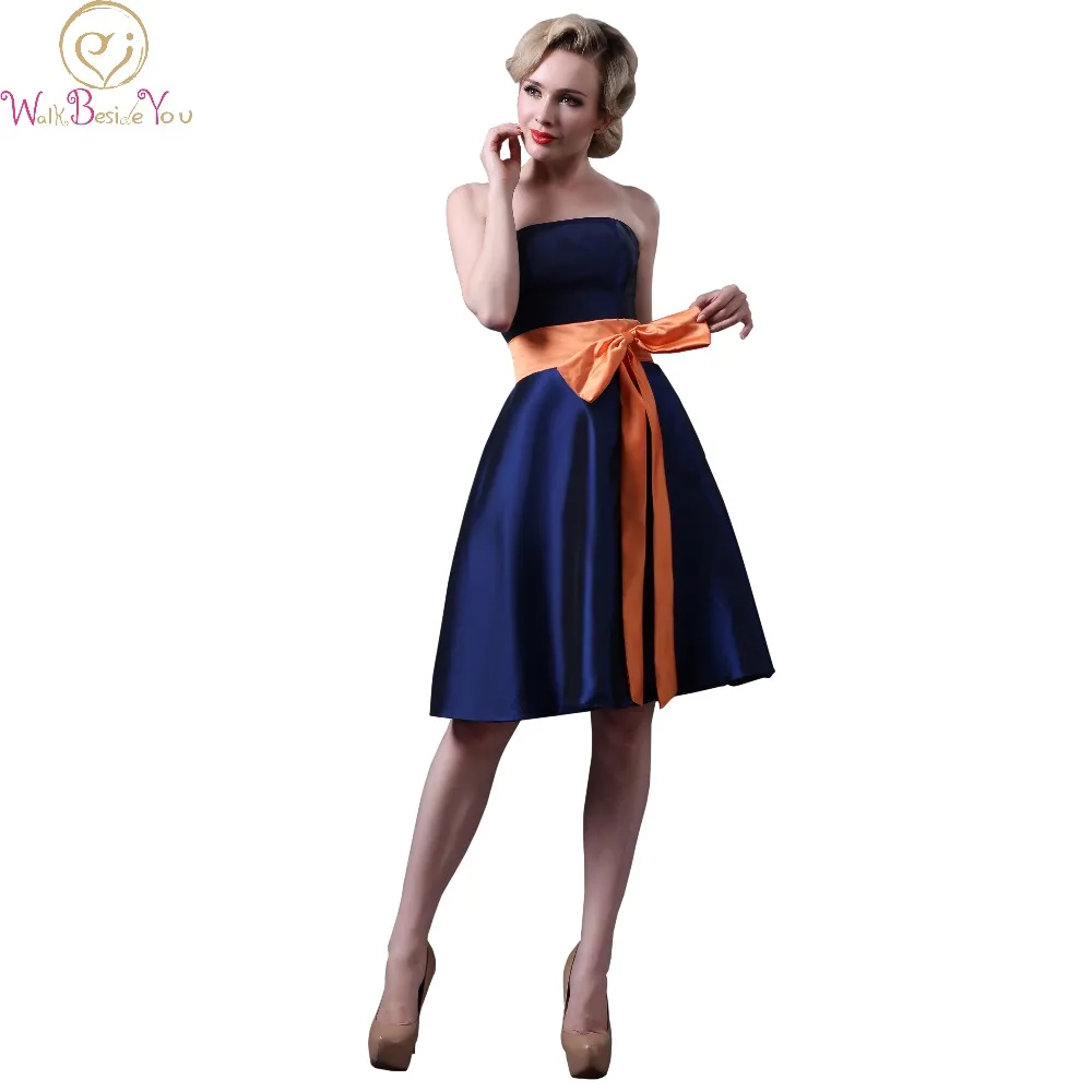 Orange and Navy Blue Bridesmaid Dresses