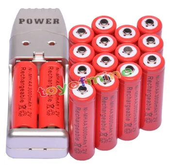 

16x AA 2A Red Color 1.2V Ni-MH 3000mAh Rechargeable Battery + USB Charger