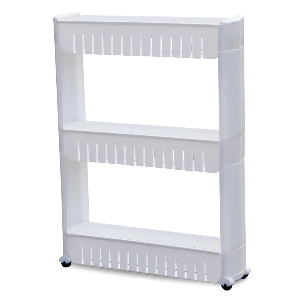 

3 Tier Slide Out Storage Tower in Bathroom With Wheels