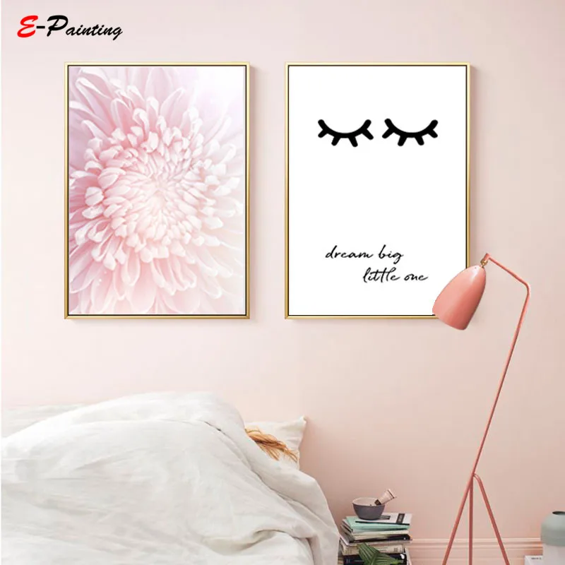 Eyelashes Printable Nursery Wall Art Dream Big Little One Quote Poster Bedroom Canvas Painting