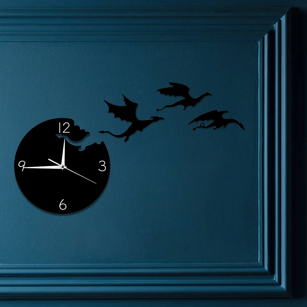 Magic Flying Angry Fantasy Dragon Wall Clock Abstract Gothic Fairytale Dragon Wall Art Quartz Analog Quiet Decorative Wall Watch Just6F