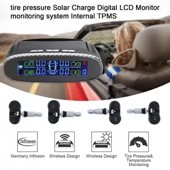 

Portable Wireless Solar Car Tire Pressure Detector Auto Tire Pressure Monitor with TMPS LCD Farbe Display + 4 Internen Sensoren