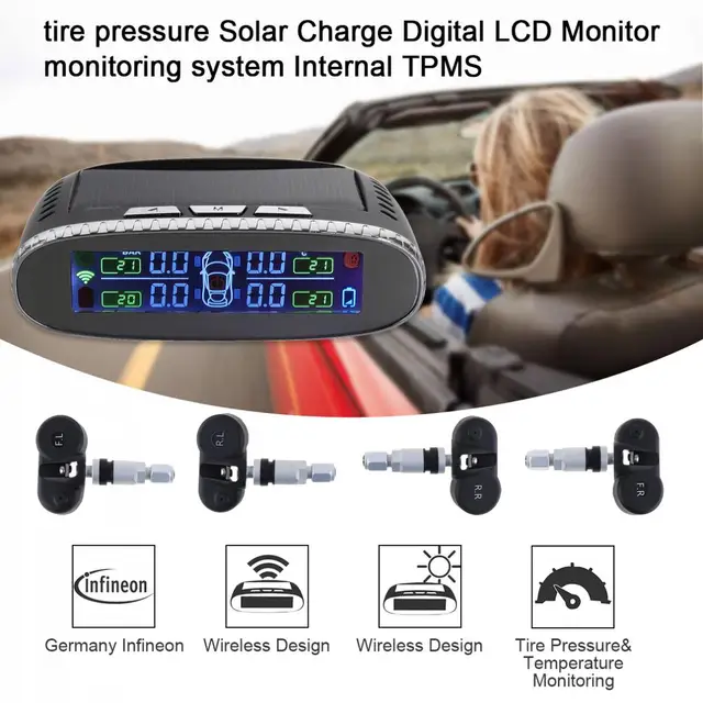 Cheap Portable Wireless Solar Car Tire Pressure Detector Auto Tire Pressure Monitor with TMPS LCD Farbe Display + 4 Internen Sensoren Cheap Portable Wireless Solar Car Tire Pressure Detector Auto Tire Pressure Monitor with TMPS LCD Farbe Display + 4 Internen Sensoren