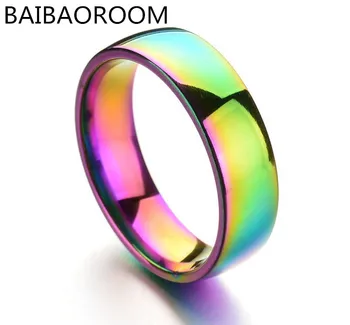 

20pcs Fashion Jewelry 6MM Colorful Glare Smooth Rainbow Ring Stainless Steel Rings For Women Men Gift