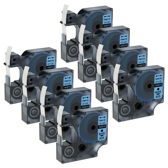 Best Offers 8 packs 45016 Compatible DYMO D1 Label Tape 45016 12mm DYMO Black on Blue Dymo Label Printer Ribbon DYMO label maker Best Offers 8 packs 45016 Compatible DYMO D1 Label Tape 45016 12mm DYMO Black on Blue Dymo Label Printer Ribbon DYMO label maker