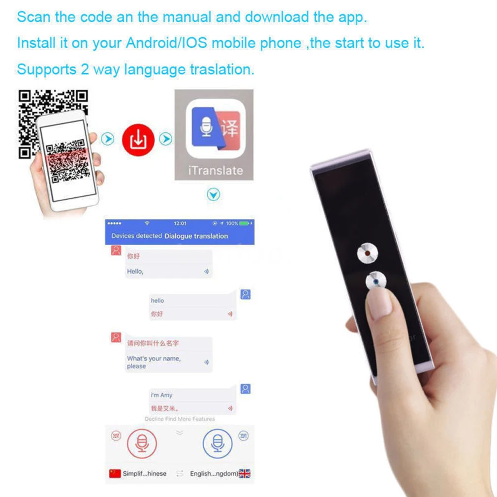 Портативный Bluetooth Smart 40+ языков 2,4G переводчик двухсторонний в режиме реального времени голос