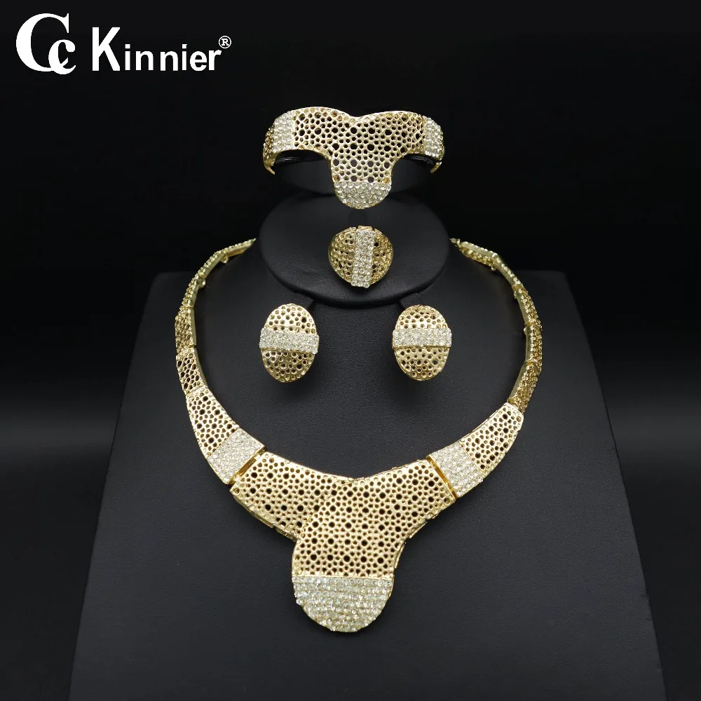 

Dubai women gold-color bead jewelry sets shiny Fashion Bridal African wedding Ring jewelry exaggerated Necklace Bangle Earring