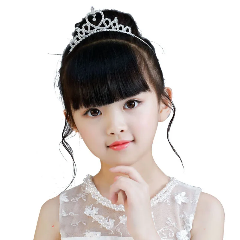 

2019 cute princess girl crown headbands children silver rhinestone hairwear kids hair jewelry for birthday party SP090