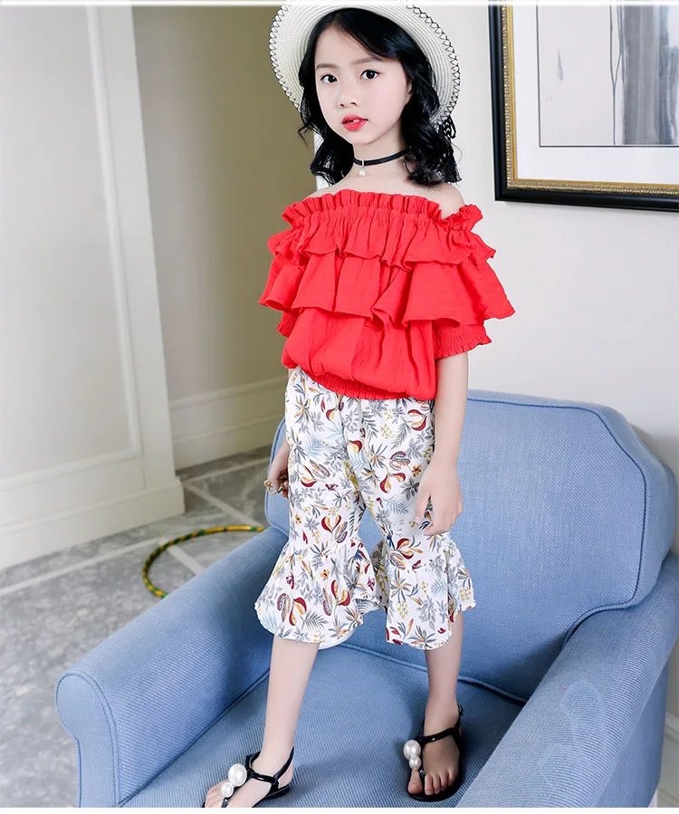 fashion printed flare pants for teenage baby girls high waist knee length chiffon new summer 2018 pant clothing teenager clothes (15)