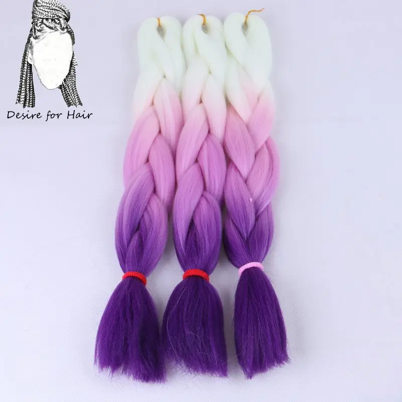 Synthetic Braiding Hair 24inch 100g 10packs per lot Jumbo Braids 3 Tone Omber Blonde Lavender Color Desire for hair
