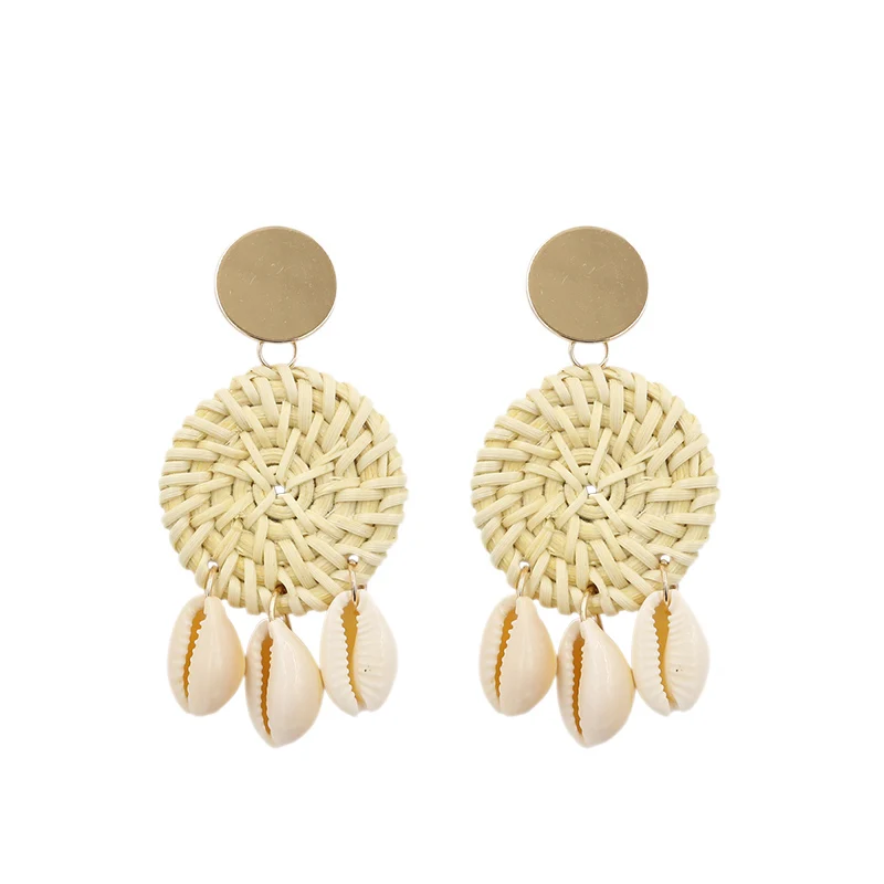 

Bohemia Rattan Wicker Drop Earrings For Women Handmade Conch Shell Earring Delicate Shell Woven Earing Statement Jewelry