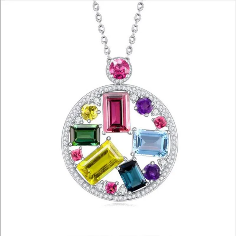 

LUKENI Top Quality Silver 925 Girls Clavicle Necklace Jewelry Vintage Women Multi-Color Geometric Pendant Necklace Female Bijou