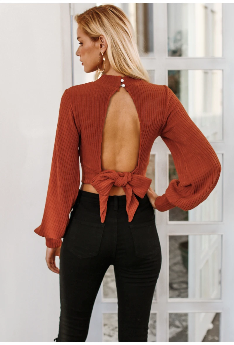 New Women Elegant Shirt Backless Bow Tie OC00166