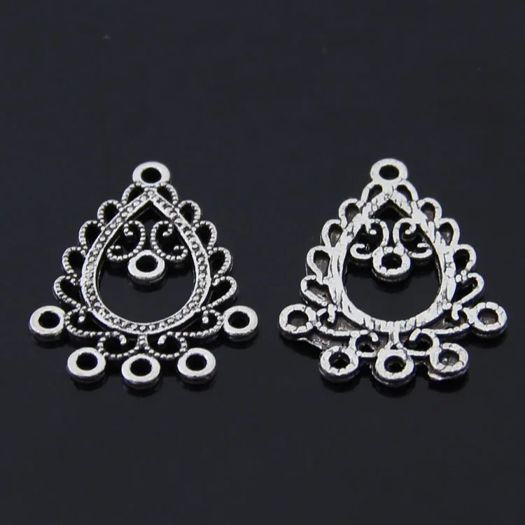 Free Shipping 6pcs 22*28mm Silver Planted Filigree Earrings Connector Big Holes Waterdrop For Women Jewelry | Украшения и