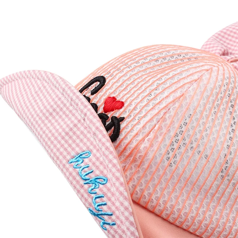 Mesh Bunny Baby Hat Breathable Soft Kids Hat Boys Girls Summer Sun Cap Wide Brim Lace Up Baby Hat With Ears Baby Girls Clothing (4)