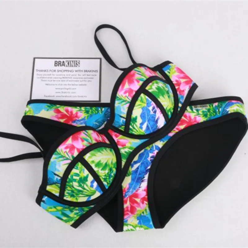 

BIYISI 2016 Women's Push Up Neoprene Bikini Set Swimsuit Swimwear Bikinis Free Shipping 3433