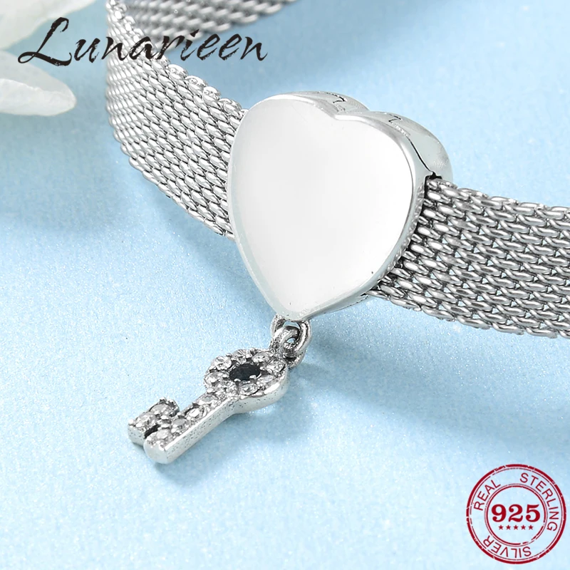 

For true love 925 Sterling Silver Heart shaped key and and lock CZ Clip beads Fit Original reflection Charm Bracelet jewelry