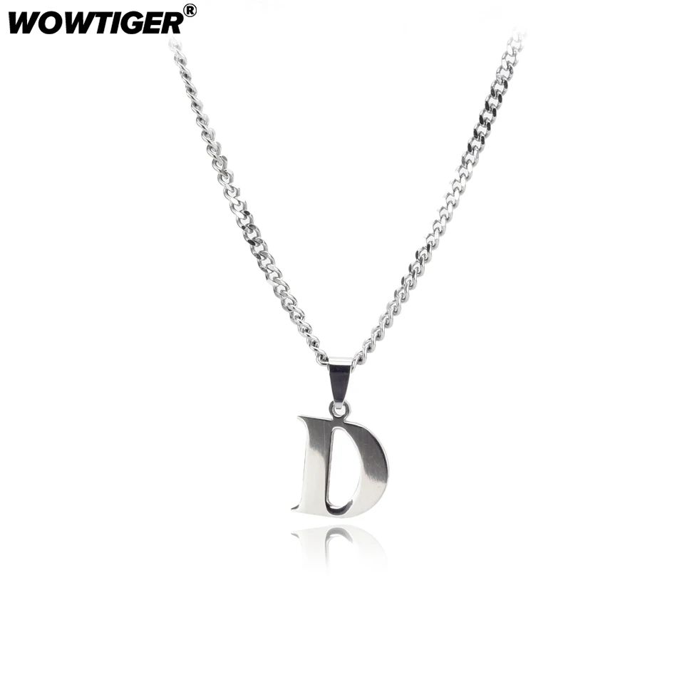 

WOWTIGER stainless steel Letter D Steel Pendant Necklaces for Women Men's necklace Silver Color Chain Fashion Wedding Jewelry