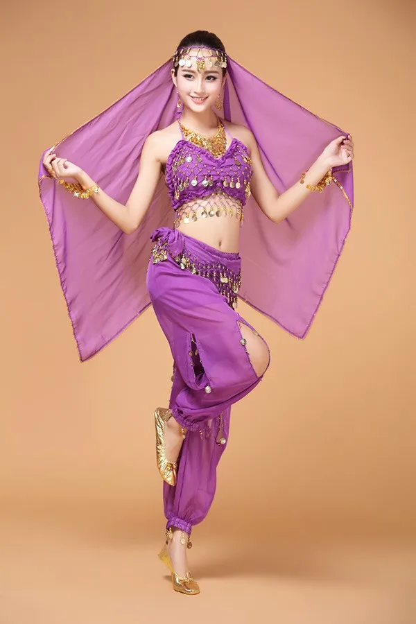 New 4pcs Set Belly Dance Costume Bollywood Costume Indian Dress Bellydance Dress Womens Belly Dancing Costume Sets 7 Color