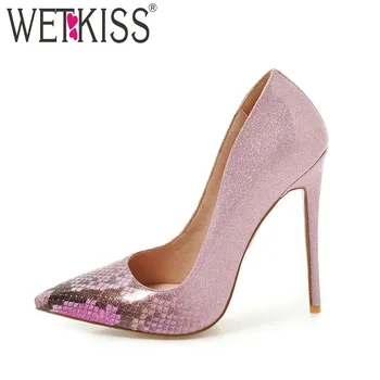 

WETKISS Print High Heels Women Pumps Pointed Toe Stiletto Heels Footwear Autumn Fashion Ladies Wedding Shoes Super Big Size 48