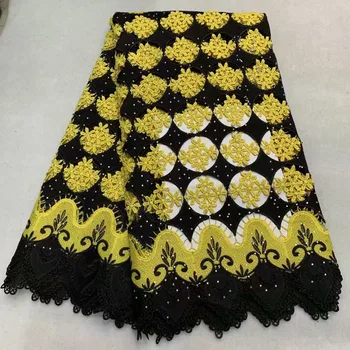 

Black African Lace Fabric Latest Guipure Embroidered 5 yards High Quality French Nigerian Net Lace Fabrics For Bridal Dress A665
